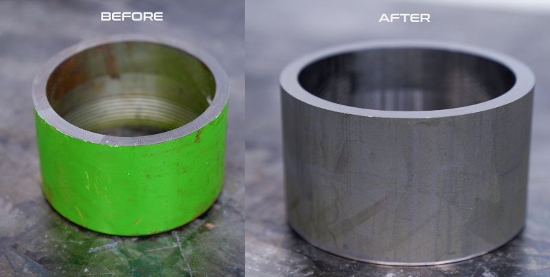 Before and after industrial laser decoating process