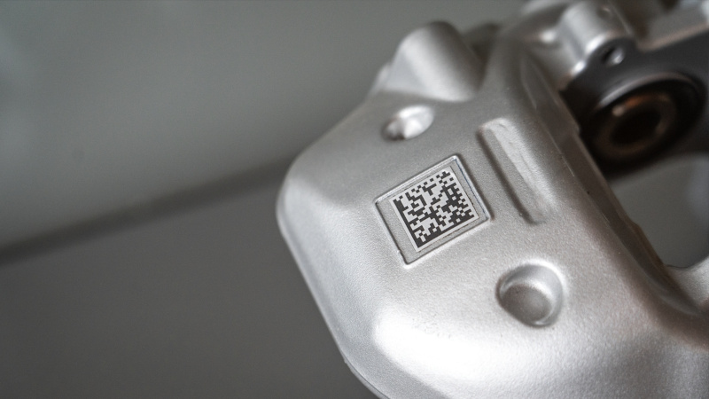 DataMatrix Laser Marking On Metal Component (close Up)
