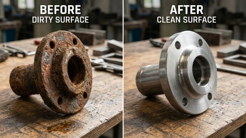 Laser Sandblasting Before And After Rust Removal Metal