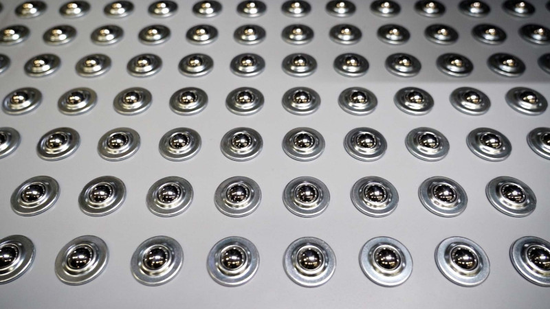 Close-up of a ball transfer table for industrial handling of heavy components