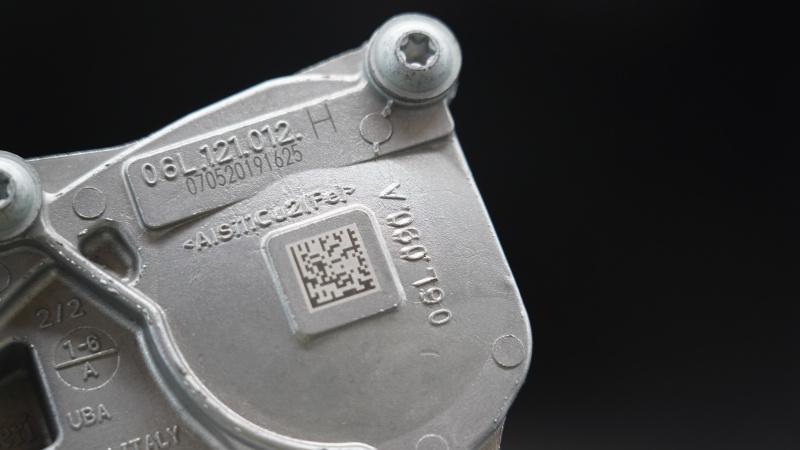 DataMatrix code laser marked on a metal component for industrial traceability