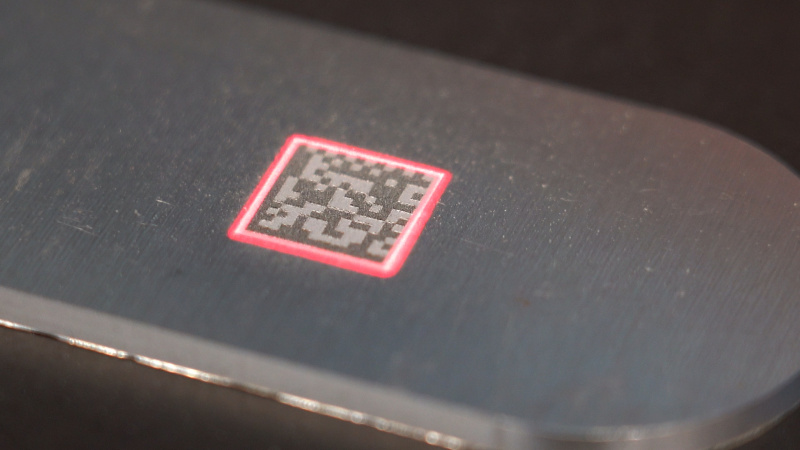 DataMatrix code laser marked on a steel component for industrial traceability